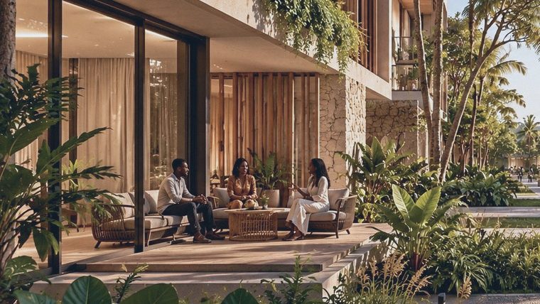 A ground-floor living room opening onto a garden terrace
